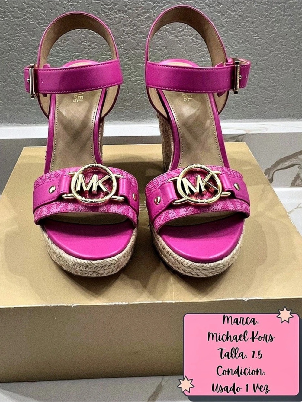 Michael Kors Rory Logo Trim Wedge Sandal Pink US 7.5